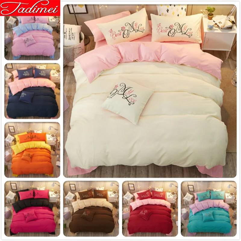 

Pure Color Plain Bedding Set Lover AB Side Soft Cotton Bed Linen Double Queen King Big Size Quilt Duvet Cover 180x220 Bedspreads