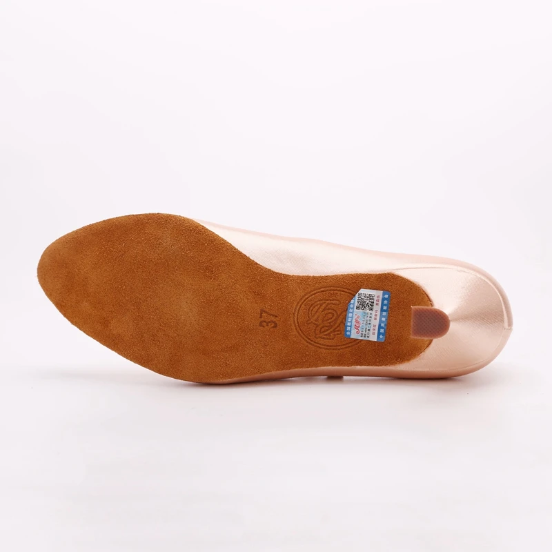 Women Ballroom Dance Shoes Rhinestone BD137 MOON Tan Satin High Heel Ladies Standard Dancing Shoes Anti-Slip Outsole Dancesport 6