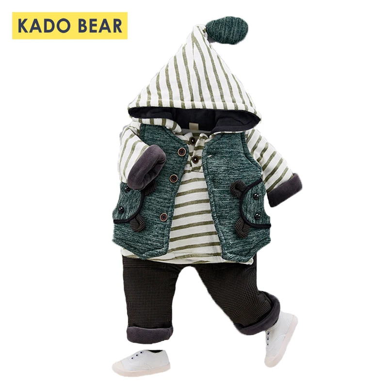 

Newborn Boy Warm Winter Clothes Baby Suit Clothing Set Kids Hooded Coats Outerwear Striped Cute Jackets Autumn Girl Outfit 3 Pcs
