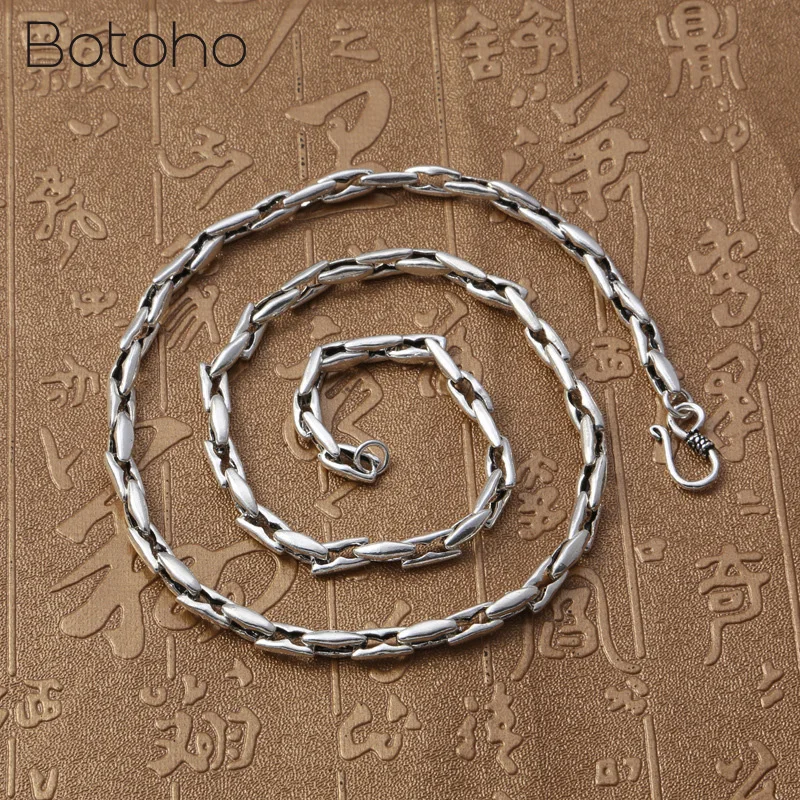 

100% 925 Sterling Silver Men Necklace Retro Punk Style Thai Silver Square Irregular Male Necklace Fashion Jewelry Birthday Gifts