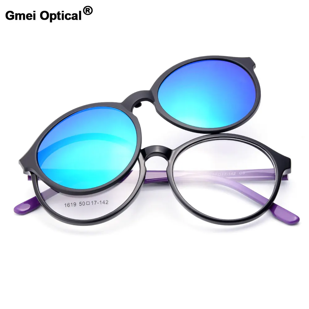 

Gmei Optical 1619 Urltra-Light TR90 Eyeglasses Frame with Polarized Clip-on Sunshades for Women and Men Eyewear
