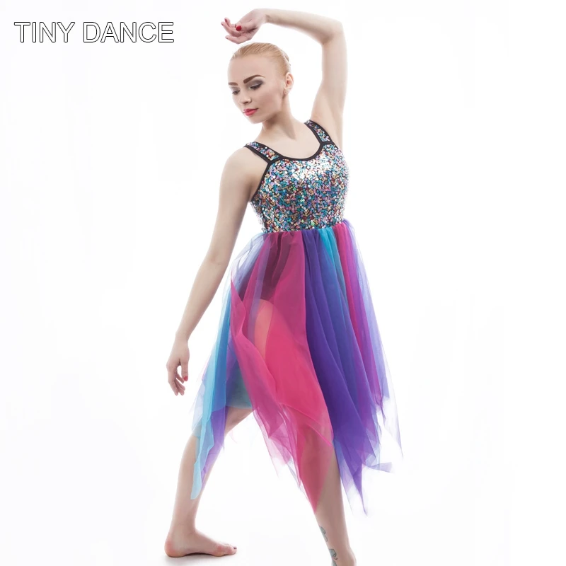 Lyrical Dance Sequin Dress for Women Ballet Dance Costume Contemporary