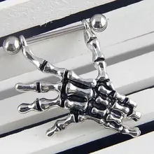 2016 Top Quality 14G Skeleton Skull Hand Shield Nipple Sexy Bar Ring Creative Punk Body Jewellery 5SJT 6KMY 7GMF 7NUT S239