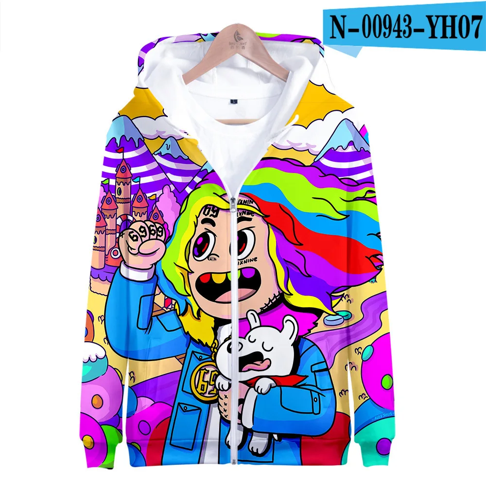 Moletom Tekashi69 6ix9ine 69ラップ歌手3Dプリント女性/男性パーカー