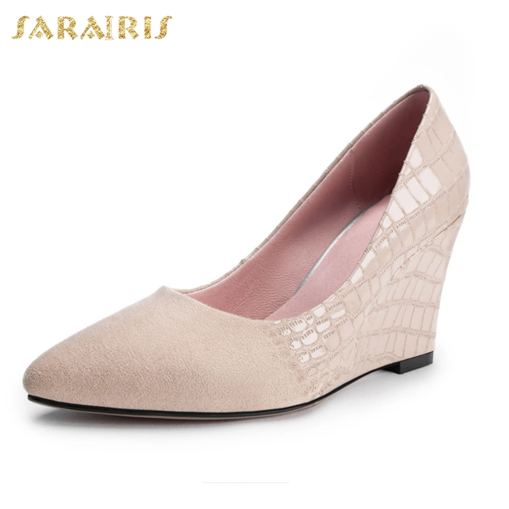 

Sarairis New Concise Shallow Pumps Woman Pionted Toe Wedges High Heels Pumps Woman Office Career Wedges Shoes Women Size 33-42