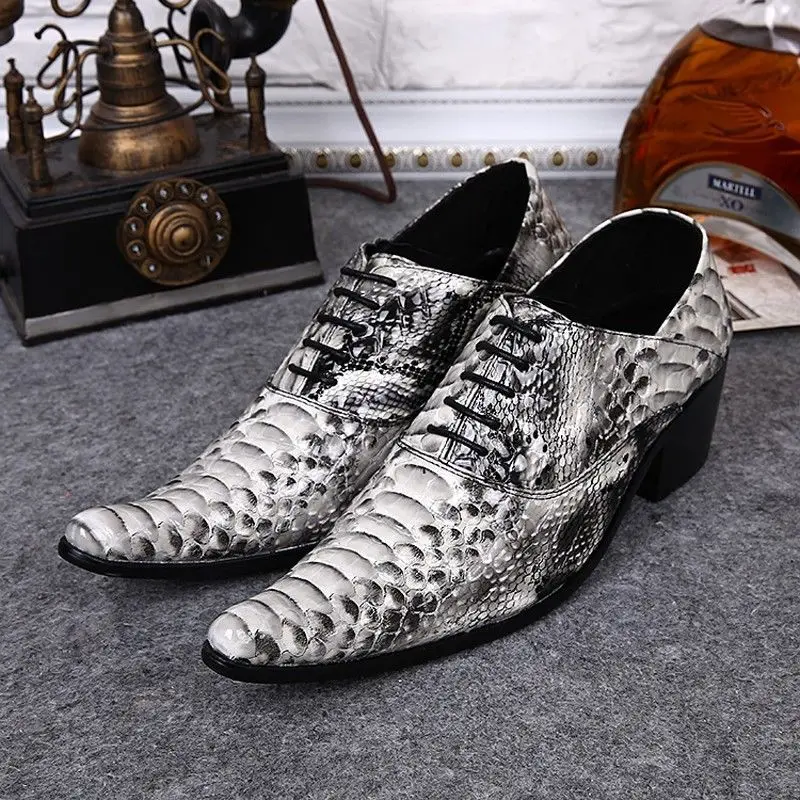 

Plus size 2016 New Formal Brand Genuine Leather Patent High Heels Pointed Toe Oxfords Punk Rock Men's Croco Flats Shoes FPT433