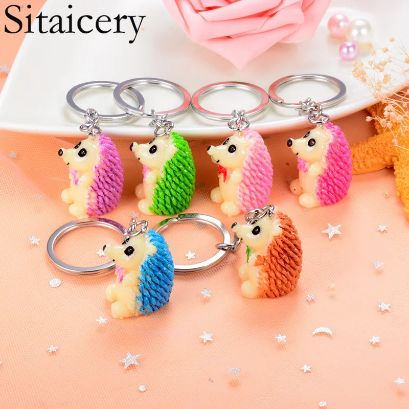 

Sitaicery Cute Keychain Brelok Hedgehog Key Chain Small Pendant Bag Charm Porte Clef Chaveiro Key Ring Women Christmas Jewelry