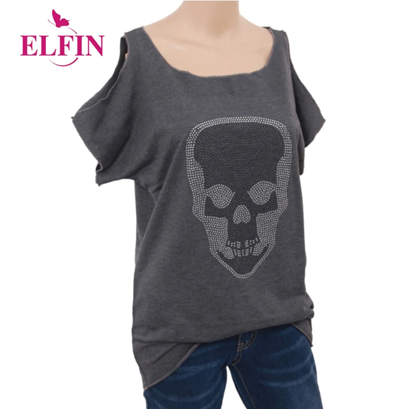 

Summer Women Blouses Short Sleeve Cold Shoulder Blouse Shirt Print Skull Tops Blouses & Shirts WS7081R