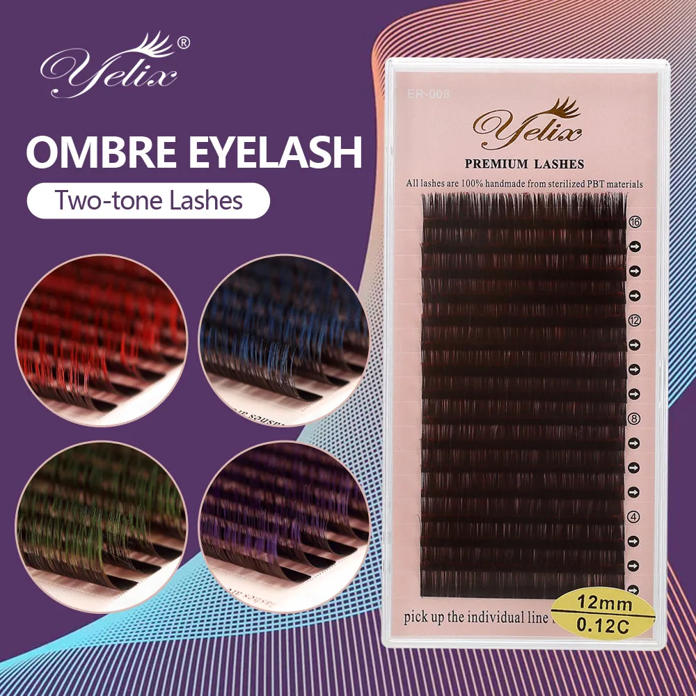 

Yelix Gradient color lashes mix individual eyelashes Ombre Silk Fake Eyelash Extensions Soft natural Eyelashes Two-tone