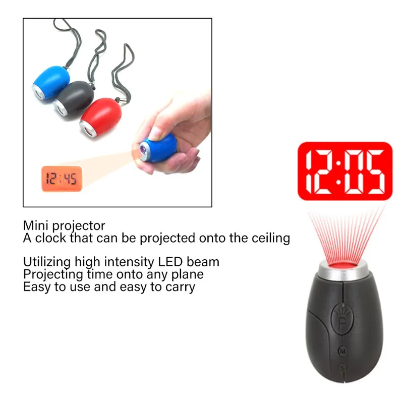 Digital Time Projection Clock Mini LED Watch Projector Flashlight Hanging Rope Small Portable Clock Lampe Zaklamp 35FY2106