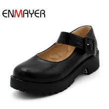 Platform Shoes free shipping NEW hot arrival Mary Jane Flats Shoes PU Leather Round Toe Casual platform Shoes Women ladies flats socofy vintage printed flat shoes women flats genuine leather retro flower platform shoes woman heel mary jane flats new fashion