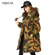 HIJKLNL пуховик Новая женская зимняя куртка из меха енота с капюшоном, Длинные куртки и пальто с принтом, женские толстые парки LH1069