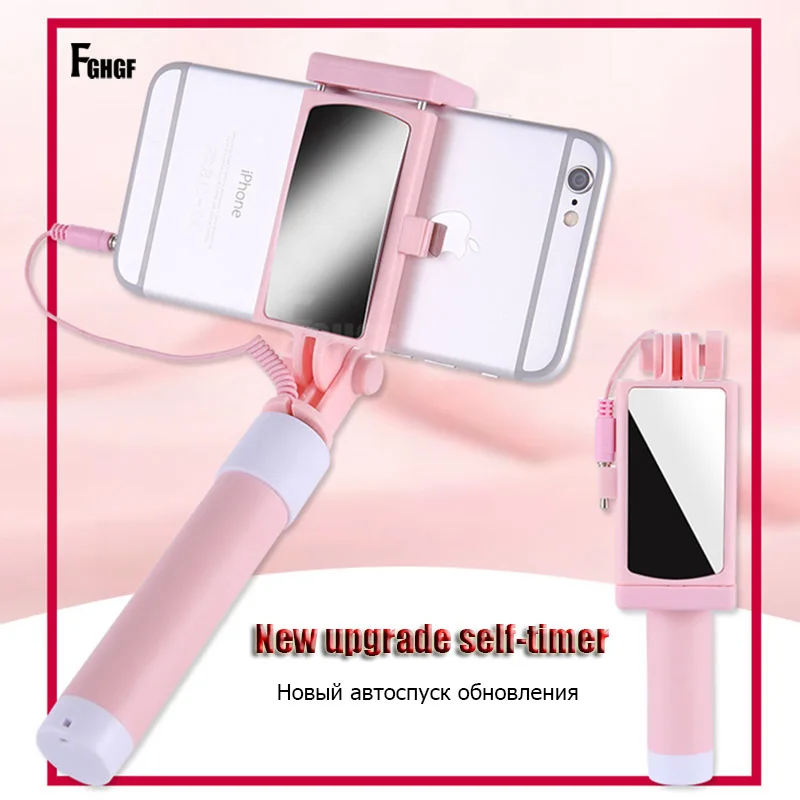 

FGHGF Universal Phone selfie stick Wired Handheld Monopod Mini Sport Mobile Phone Holder With Mirror Foldable Selfie Sticks
