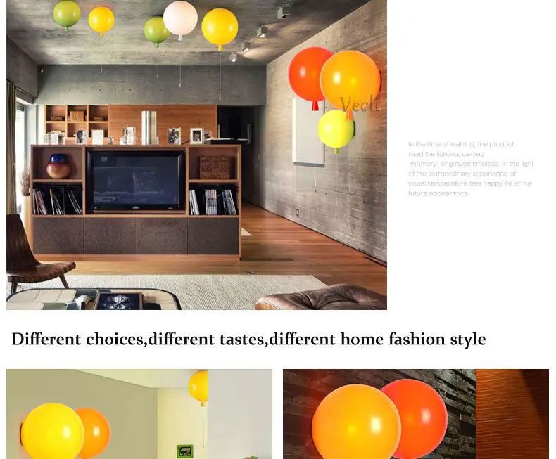 Luminária de Parede com Balões Luminária de Parede Moderna para Quarto Iluminação de Cabeceira Sutiã de Parede Coloridos Acrílica Infantil Varanda 20cm 12 Luzes e Iluminação