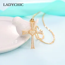 LADYCHIC женский золотой крест-Подвеска Модные цепочки ожерелья AAA из блестящего циркония чокер Подарочные ожерелья украшения для женщин LN1129