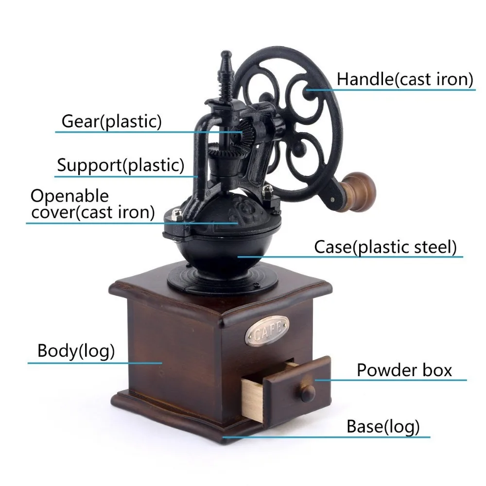 Винтажный дизайн колеса ручная кофемолка с керамическим механизмом Ретро деревянная кофейная мельница для украшения дома