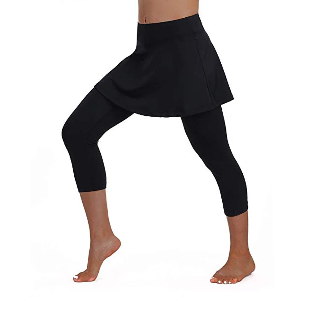 Юбка для йоги штаны оборками бесшовные леггинсы спортивный женский для фитнеса и зала тренировки одежда теннисные укороченные брюки спортивная одежда#30