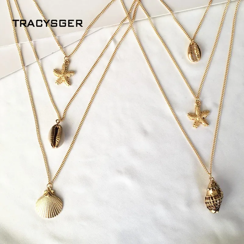 

AG-84542 /TRACYSGER/nature cowry shell starfish layer necklace