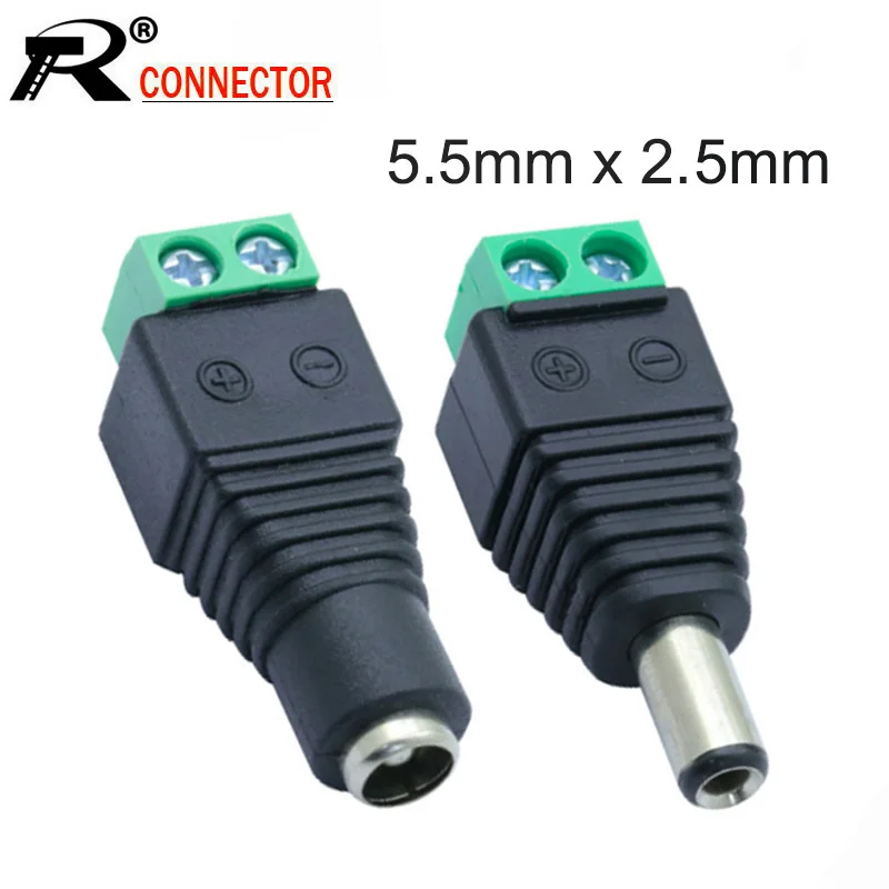 100 шт./лот 5 5x2 мм DC AV Balun Power Plug to Connector 2 pole Screw CCTV Video адаптер преобразователя |