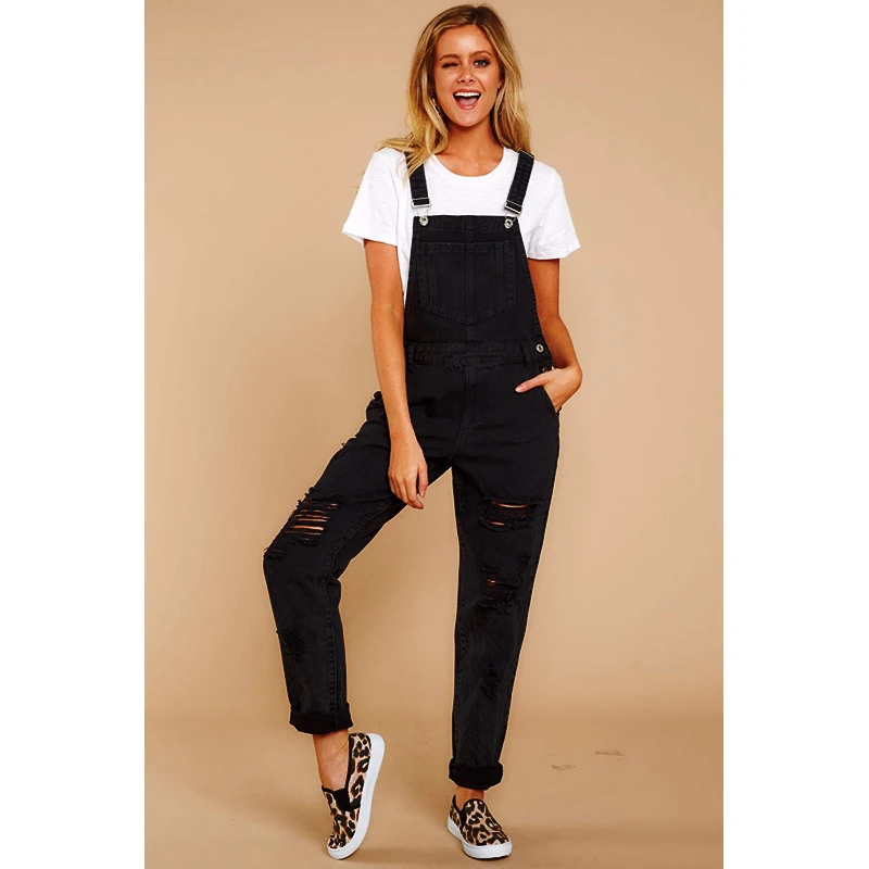 

Hole Women Denim Overalls Jumpsuit Fashion Ripped Hollow Out Jean Romper Female Casual Black Slim Summer Streetwear Bodysuit H40
