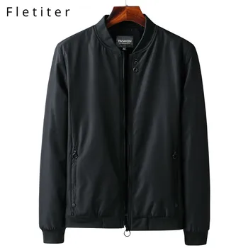 

Fletiter 2019 Spring Autumn Jackets Men Stand Collar Fashion wool liner Zipper Coat Male Slim Print Baseball Jacket Bomber M-4XL