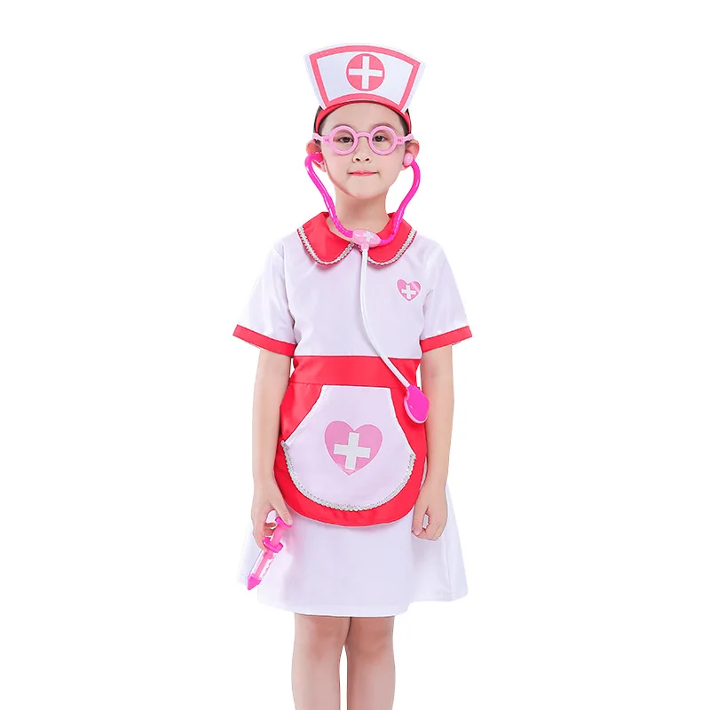 

Kid Doctor Cosplay Children's Day Fashion Medical Clothing Cap+gown+toy Set Toddler Halloween Nurse Toddler Uniform
