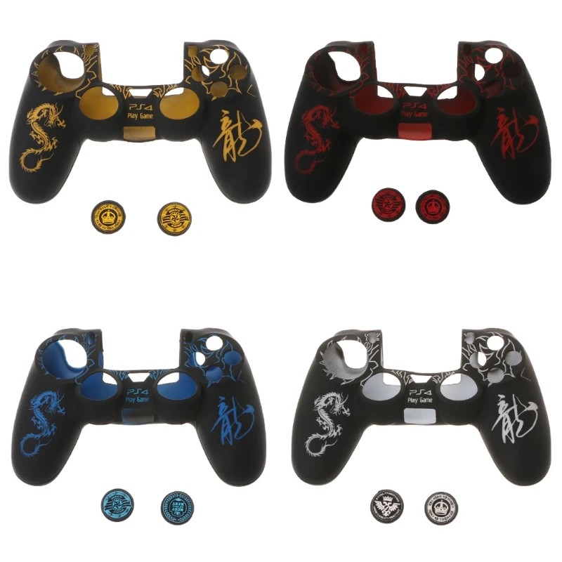 

Crust Pro Chinese Characters Silicone Gamepad Case+Joystick Caps Kit For PS4 Controller Gamepad Protector Case Game Accessories
