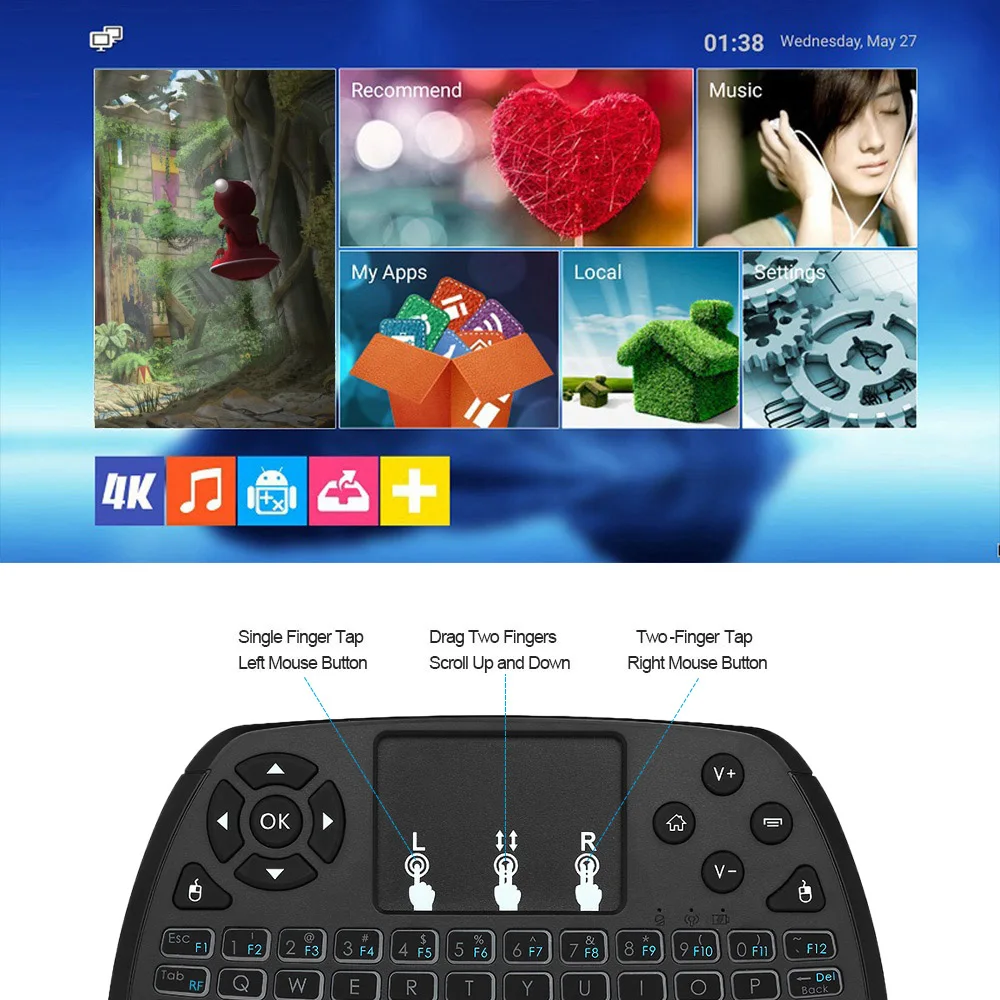 Мини-клавиатура с подсветкой USB 2,4 ГГц Беспроводная воздушная мышь сенсорная клавиатура ручной пульт дистанционного управления для Android tv BOX Smart tv PC