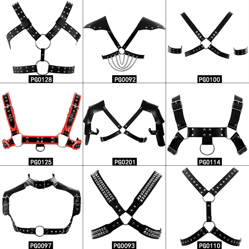 

PU Leather Body Harness Men Adjustable Costumes Chest Bondage Clubwear With Shoulder Armors Buckles Cosplay Rave Wear