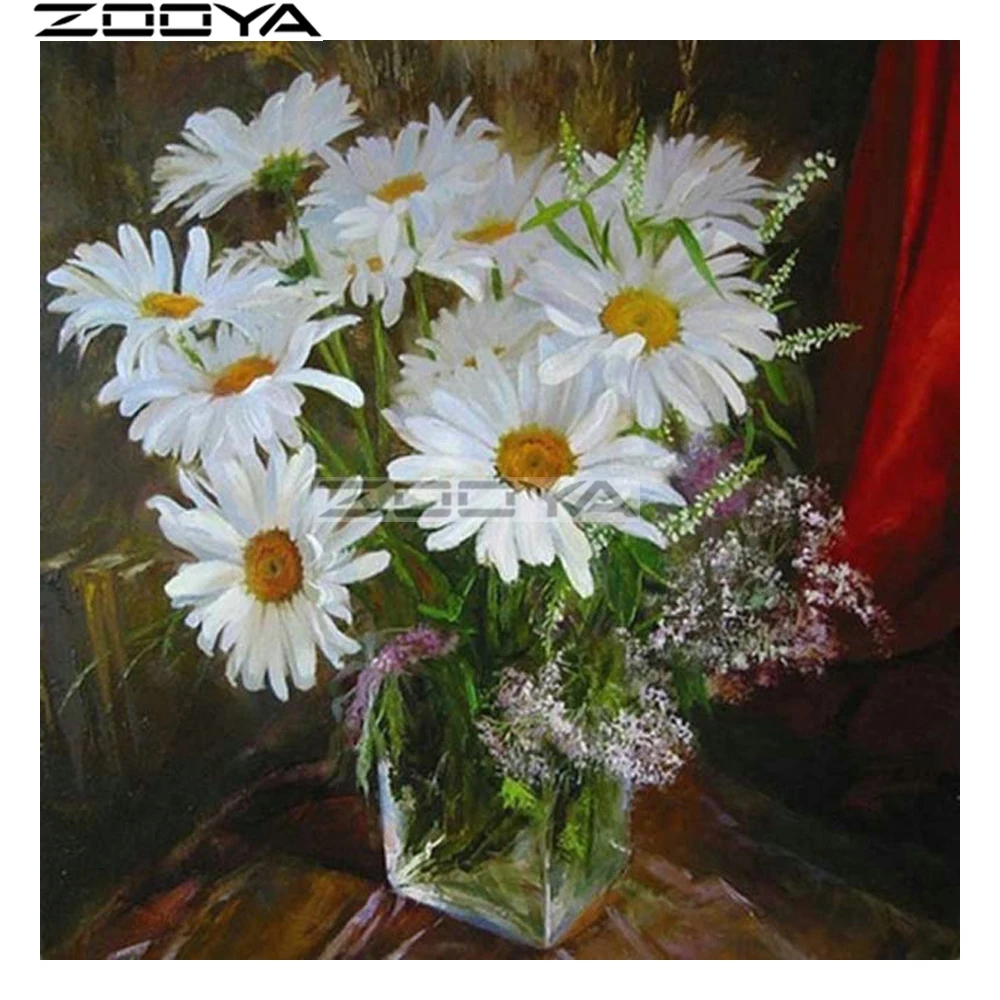 Round Diamond Painting 5D Embroidered Daisy Vase Mosaic Pattern Rhinestone R1959 | Дом и сад