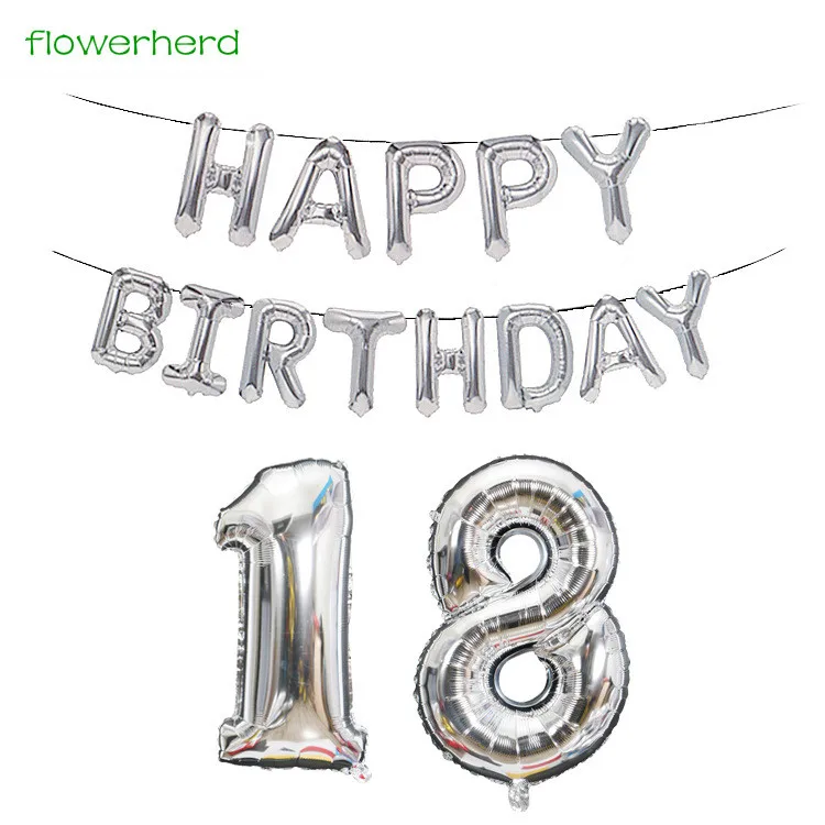 

40Inch Number And 16Inch Letter Happy Birthday Decoration Silver Color Aluminum Balloon Decoration Customizable Numbers