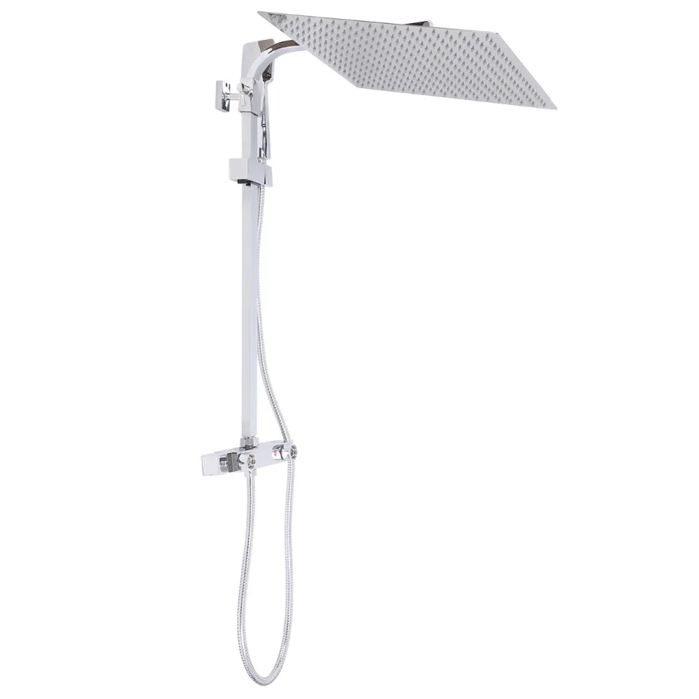 

Shower system Thermostatic Bath Bathroom Mixer Shower Set Twin Head Square Chrome 40x40cm Hand shower