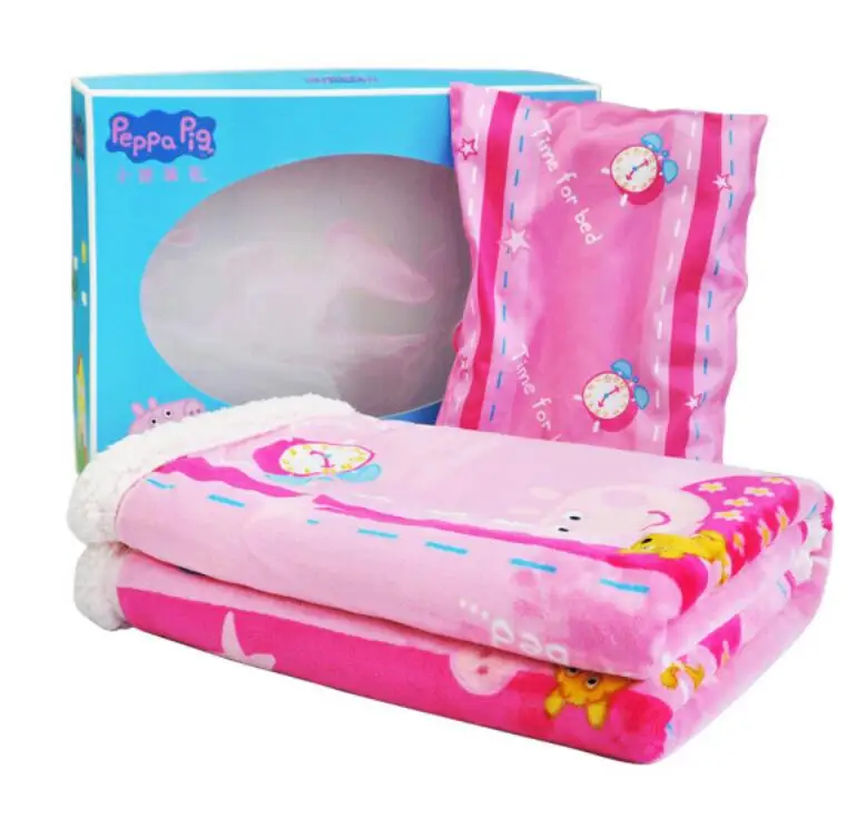 

Genuine Peppa Pig time for bed Lamb cashmere 150cm quilt+42cm pillow suit Cartoon warm plush quilt for autumn /winter kids toy