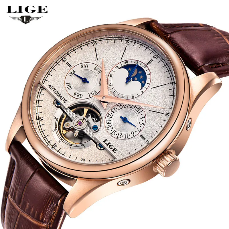 LIGE Mens Watches Top Brand Luxury Multifunction Men's Mechanical