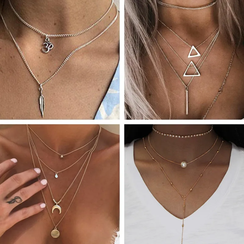 

Tenande Simple Style Multi-Layer Infinity Hamsa Hand Cross Evil Eye Chain Necklaces & Pendants for Women Bohemia Jewelry Gifts