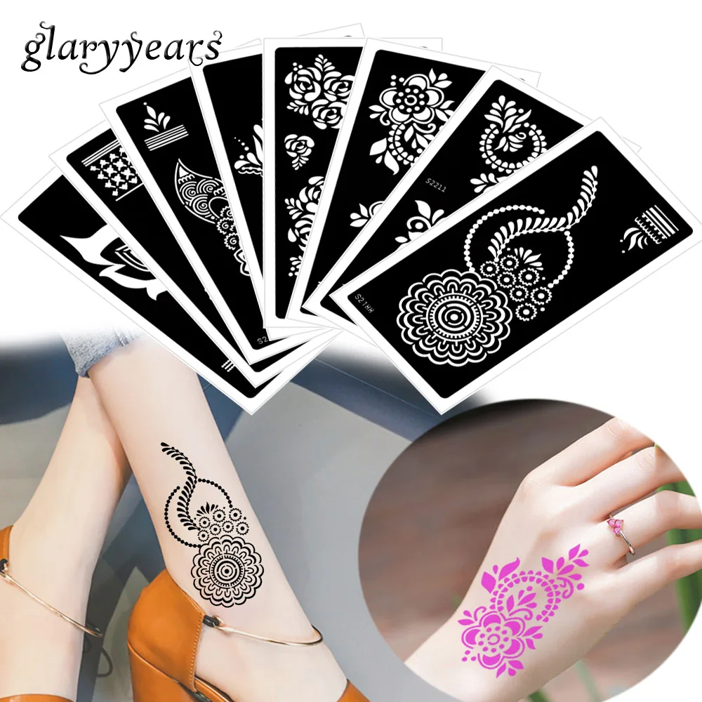 glaryyears 8 Pieces/set Hollow Body Paint Henna Stencil Airbrush