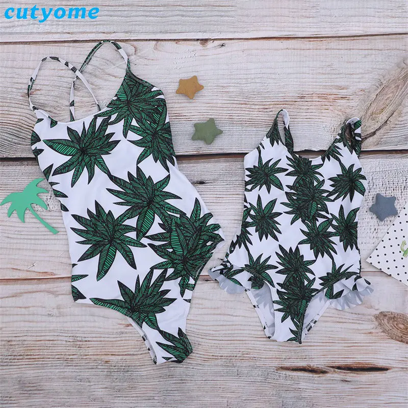

2019 Summer Family Matching Bathing Suit Mother And Daughter Swimwear Mother Daughter Leaf Bikini Mommy And Me Outfits Swimsuit