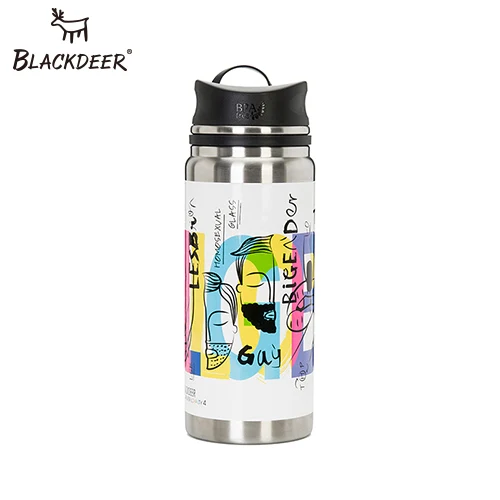 BLACKDEER, Спортивная бутылка, для улицы, с двойными стенками, 304, нержавеющая сталь, кружка для воды, столовая, 600 мл, термос, чашка для кофе, чая, молока, путешествия - Цвет: love