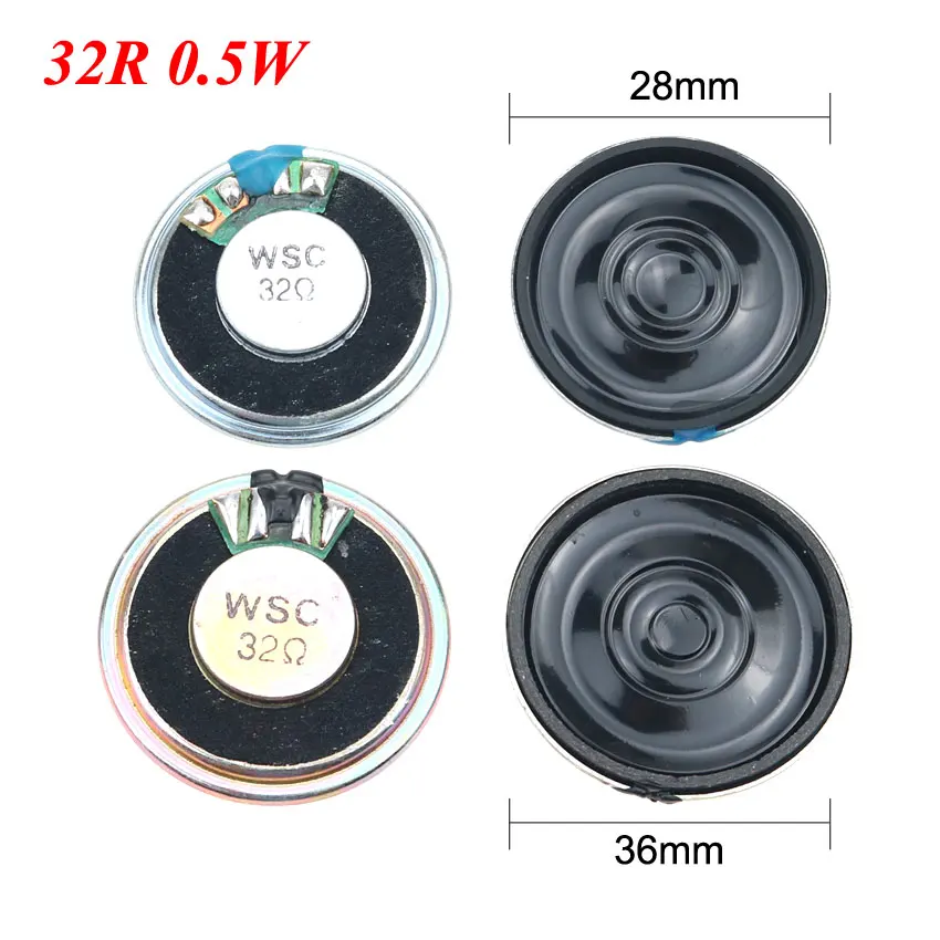 

YuXi 2pcs Ultra-thin Loud speaker 32 ohms 0.5 watt 0.5W 32R speaker Diameter 28mm 2.8cm 36mm 3.6mm Loudspeaker