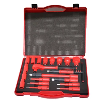Cheap Industrial-grade VDE Insulated Tools 20PCS 1000V 1/2 Ratchets Wrench Sockets T-Handle Hex Bits Sockets NO.4202