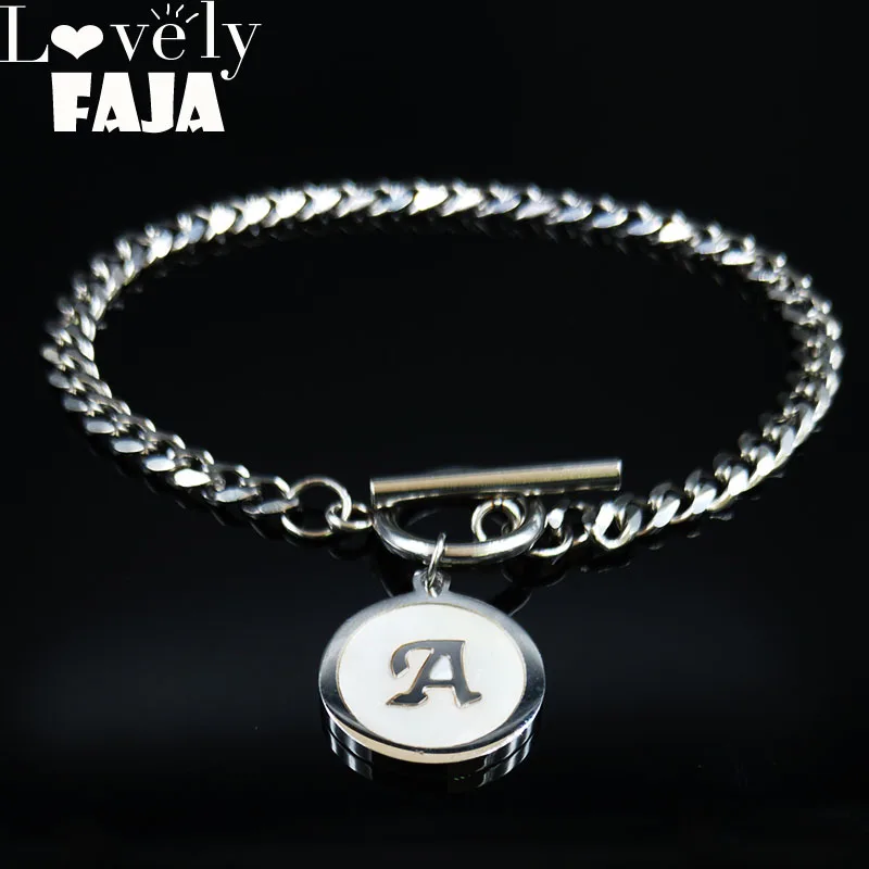 

Fashion Punk Letter A Stainless Steel Shell Bracelets for Women Silver Color Chain Bracelet Jewelry moda mujer 2019 B18419