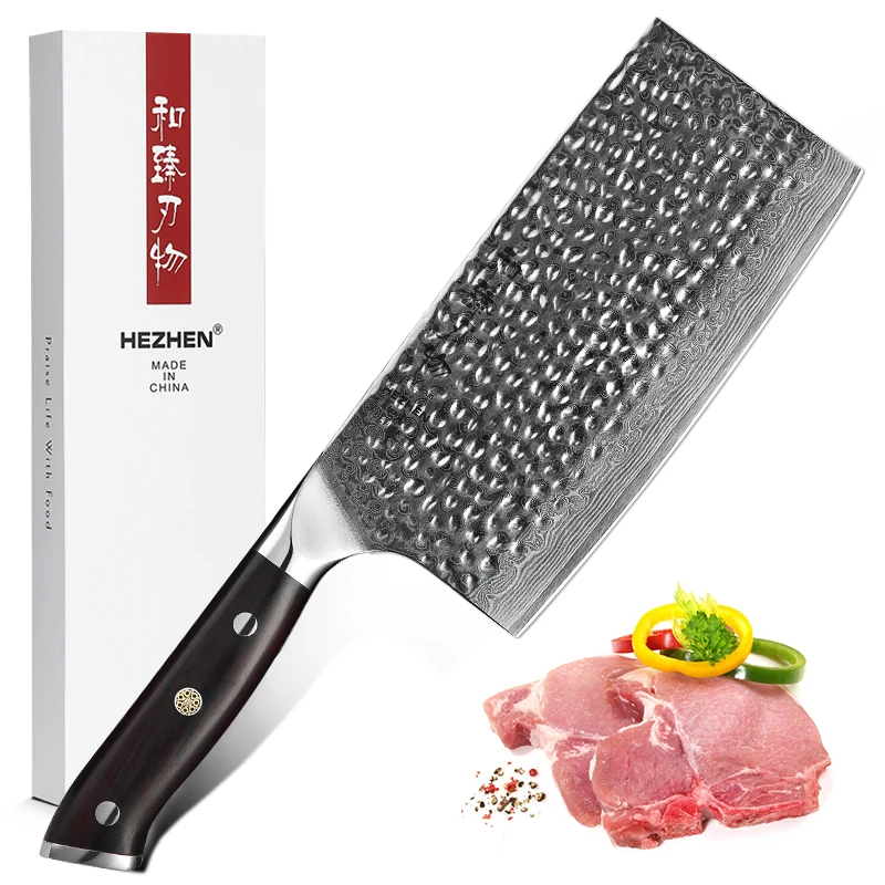 HEZHEN 7 дюймовый Нож для мясника Дамасская кованая сталь кухонные ножи Nakiri Овощной