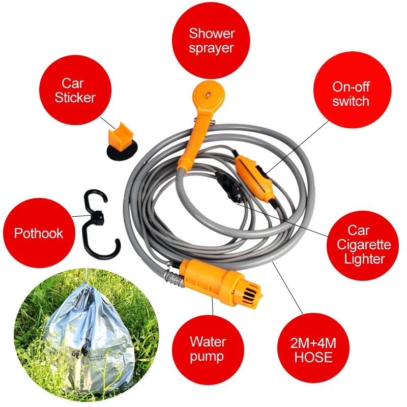 Переносной походный душ, набор, USB DC 12 V, Душ под давлением, походный, для путешествий, для автомобиля, для домашних животных