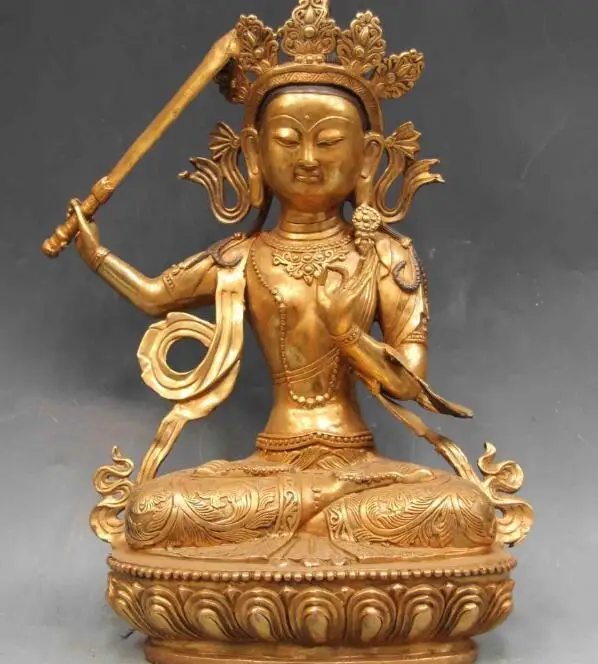 

song voge gem S7146 Chinese Copper Bronze Manjusri Manjushri Guan Yin Kwan-yin Bodhisattva Statue