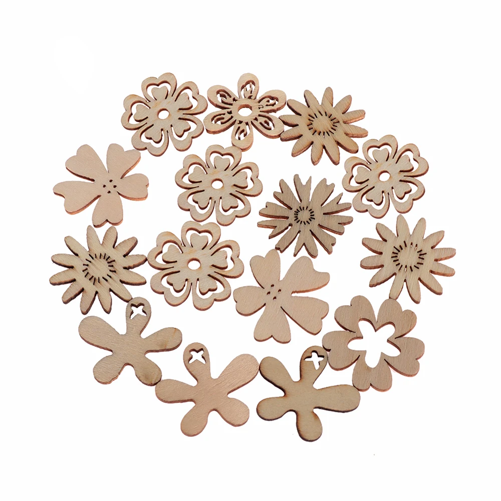 

50Pcs/Bag Scrapbooking Embellishments DIY Crafts Handmade Natural Wood Chip Ornaments Decorations Pendant