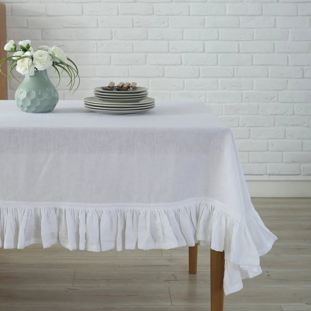 

Ruffled Linen Table cloth 100% French Linen Patchwork Home Decor