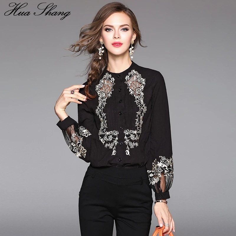 Женская прозрачная блузка с длинным рукавом фонариком и вышивкой|office shirt|shirt