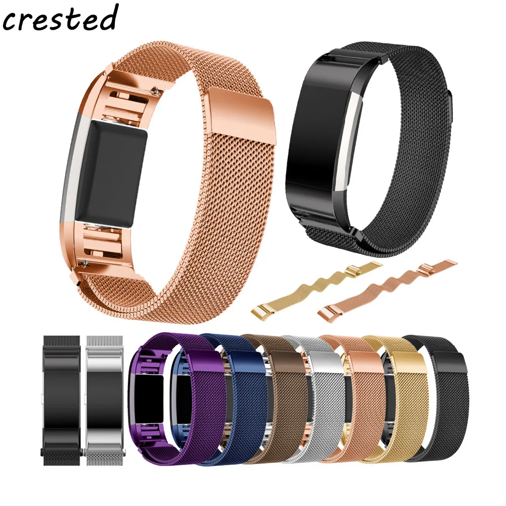 

CRESTED Luxury Magnetic Milanese Loop Wrist strap & Link Bracelet Stainless Steel Band Adjustable Closure for Fitbit Charge 2