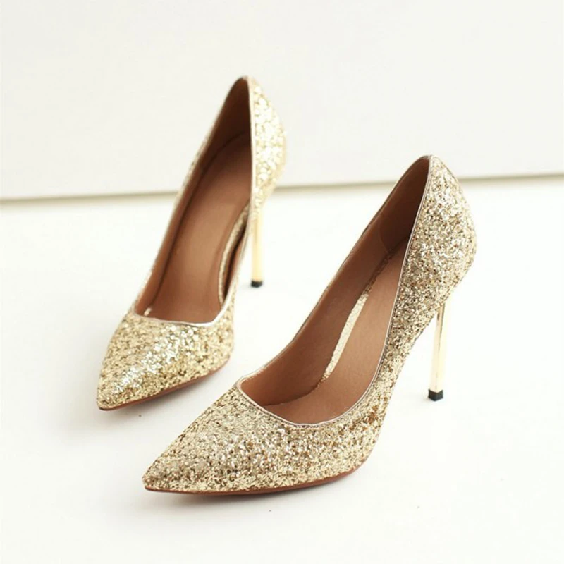 gold sparkly closed toe heels