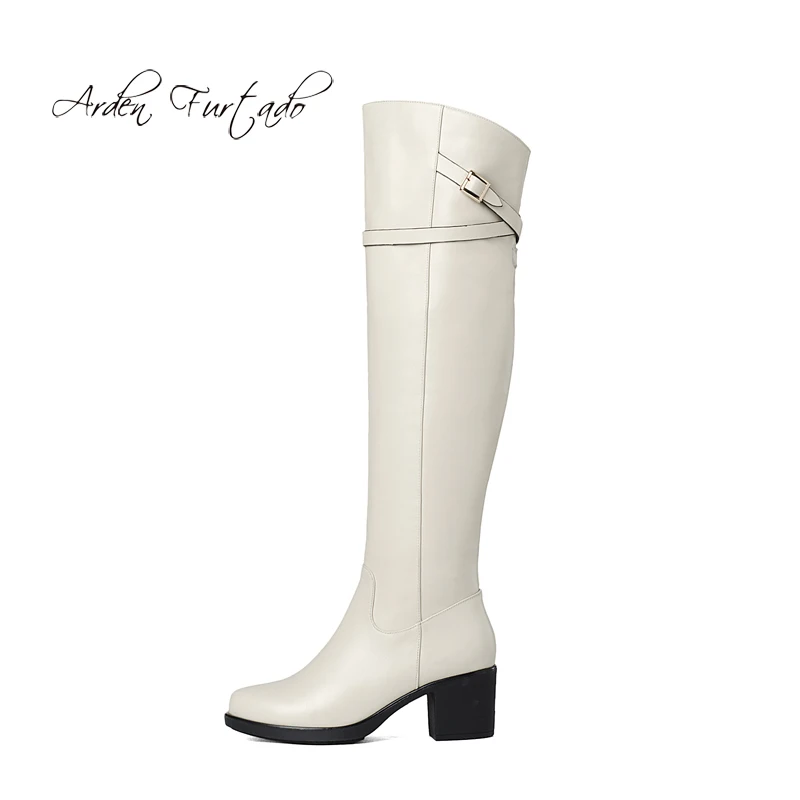 Mode Chaussures Beige 2019 Véritable Leatther Genou Femmes De Haute black D'hiver Chunky Zipper Beige Med Bottes Confortable Boucle Talons N80PymOvwn